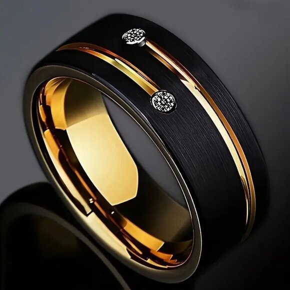 Tungsten Steel Carbide & Zirconia Inlay Shooting Star Meteor statement Ring - Picture 1 of 7